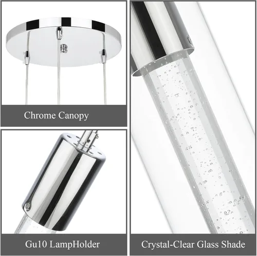 Miniatura 7 de Iluminación Colgante de XiNBEi, Luz Colgante en Cúmulo para Isla de Cocina de 3 Luces con Cristal y Bombilla LED XB-P1110-3-CH Cromo
