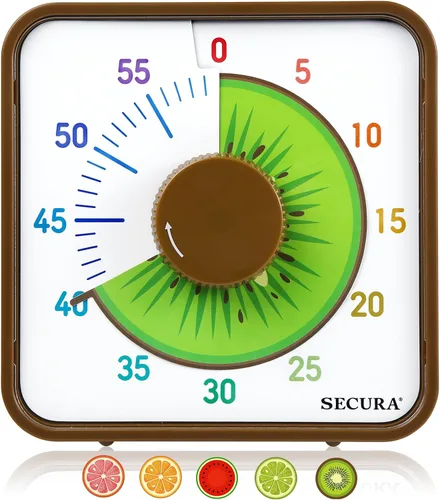 Miniatura 7 de Secura Temporizador Visual de Frutas de 7.5 Pulgadas para Niños, Temporizador de Cuenta Regresiva de 60 Minutos para Aula o Cocina, Reloj
