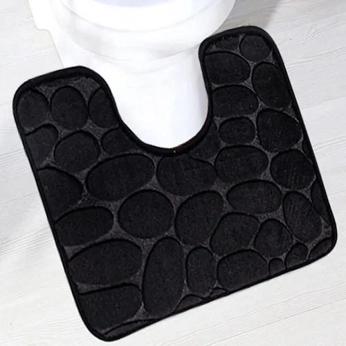 Reyox Tapete de baño en forma de U, antideslizante, suave, absorbente, de secado rápido, tapete para inodoro de contorno de poliéster, color negro,