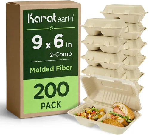 Miniatura 14 de KARAT EARTH Clamshell - Contenedores Take Out de comida para llevar [8"x8", 200 ct] - Contenedores compostables para llevar, bagazo biodegradable