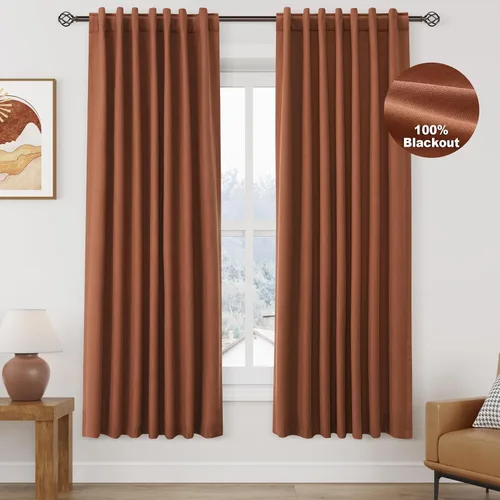 Miniatura 90 de Cortinas de lino 100% opacas para dormitorio, 102 pulgadas de largo, con pestaña trasera, bolsillo para barra, paneles acústicos con aislamiento