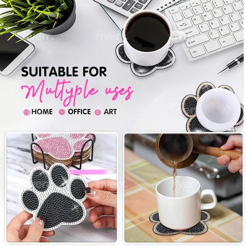 Miniatura 6 de 10 piezas de posavasos de pintura de diamante Posavasos de arte de diamante Pintura de arte de diamante de pata de perro Regalo de arte y Pata