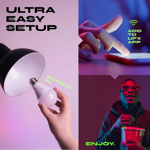 Miniatura 5 de LIFX Paquete de 2 bombillas inteligentes A19, RGBW que cambian de color + blanco sintonizable, 800 lúmenes, compatible con materia, funciona
