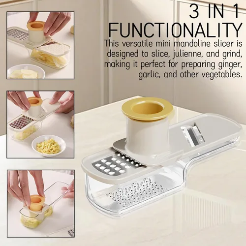 Miniatura 2 de 2 piezas mini cortadoras de mandolina 3 en 1 – Rallador de ajo de jengibre, picador de verduras con recipiente, herramienta de cocina de mano