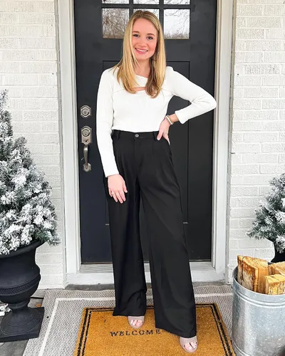 Miniatura 6 de GRAPENT Pantalones de pierna ancha para mujer, para trabajo, negocios, casual, de cintura alta, pantalones de vestir fluidos para la oficina