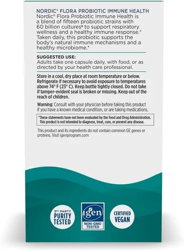 Miniatura 6 de Nordic Naturals Nordic Flora Probiotic Immune Health, 30 cápsulas, 15 cepas probióticas para apoyo a la salud inmunológica y digestiva, vegano, 30