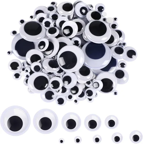 Miniatura 9 de 200 piezas de ojos ondulados, FEBSNOW ojos pegajosos autoadhesivos de plástico negro y blanco de tamaños variados adhesivos para manualidades