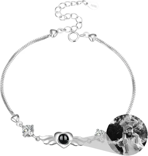 Miniatura 48 de Godchoices Pulsera de fotos personalizada, pulsera de proyección de fotos con imagen en el interior, collar con texto en inglés "I Love You