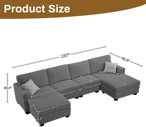 Miniatura 48 de Legend Vansen Sofá Seccional Modular de Gran Tamaño, Sofá en Forma de U de 7 Asientos con Otomana, Sofá de Pana con Asiento Profundo, Sofás Crema