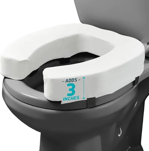 Lunderg Elevador acolchado para asiento de inodoro para personas mayores, añade 3 pulgadas. Ajuste universal. Cojín de asiento de inodoro elevado