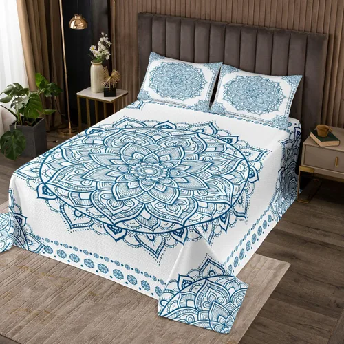 Miniatura 12 de Erosebridal Juego de colcha de mandala rosa tamaño individual para niñas y mujeres, juego de ropa de cama floral hippie juego de colcha estética
