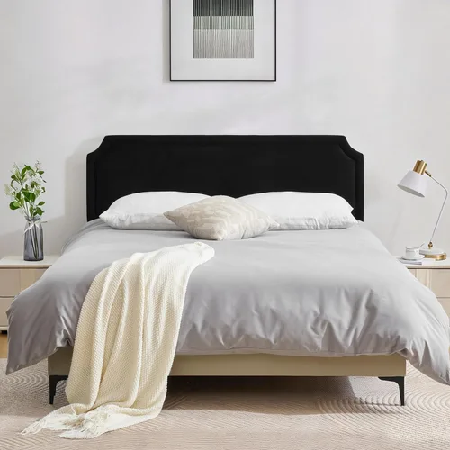 Miniatura 5 de Howjoe - Cabecera de terciopelo Queen, cabecera tapizada tamaño Queen, cabeceras de tela con patas de metal duraderas de 41" a 49" de altura, Negro