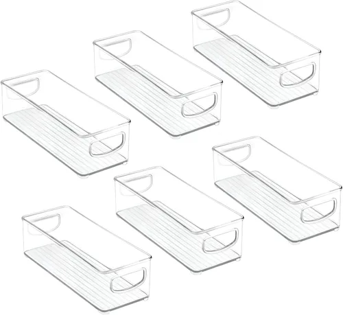 Miniatura 9 de mDesign Contenedor organizador pequeño de plástico apilable para cocina, despensa, refrigerador, congelador, organizador de alimentos con asas