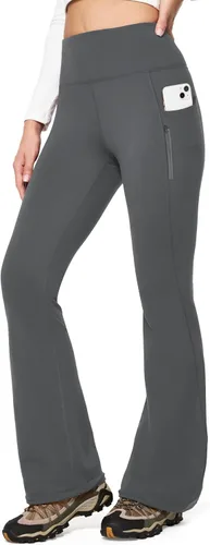 Miniatura 5 de IUGA Pantalones con forro polar para mujer, resistentes al agua, pantalones de senderismo para invierno, leggings acampanados con bolsillos, corte