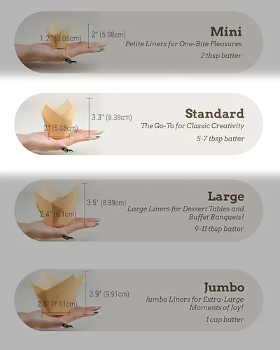 Miniatura 2 de Bake Choice Nordic Paper 200 unidades de forros de tulipán marrón para magdalenas, tamaño estándar, papel pergamino de la UE, forros de tulipán