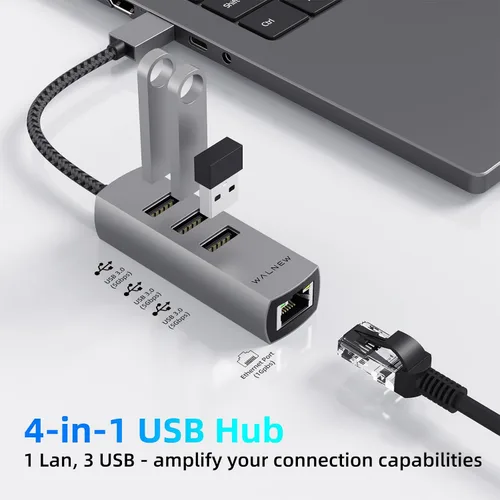 Miniatura 2 de Adaptador USB A a Ethernet, WALNEW USB 3.0 a RJ45 Gigabit Ethernet, compatible con Mac, MacBook Pro/Air, Samsung Galaxy Tab