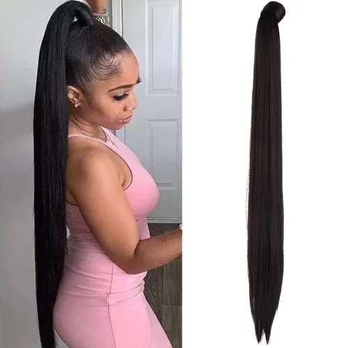 Miniatura 36 de SEIKEA Extensión de cola de caballo con clip alrededor del cabello lacio para mujer (12 pulgadas, negro)