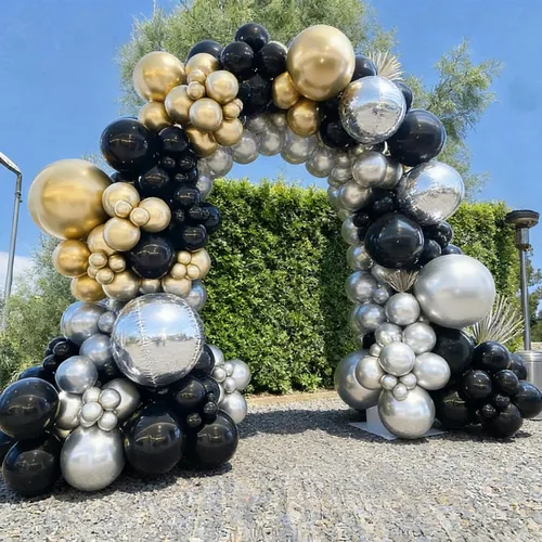 Miniatura 4 de 110 globos negros y dorados, globos metálicos dorados y negros de 18/12/10/5 pulgadas para graduación 2026, boda, cumpleaños, decoración de fiesta