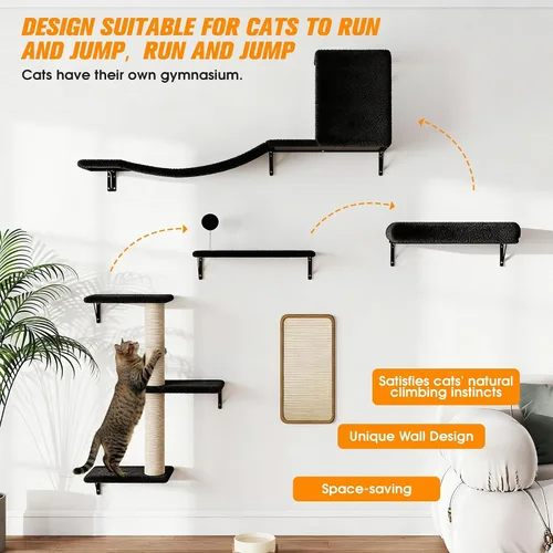 Miniatura 5 de COZIWOW Muebles para gatos montados en la pared, estantes y perchas de pared para gatos, estantes flotantes para gatos para pared, juego de 5