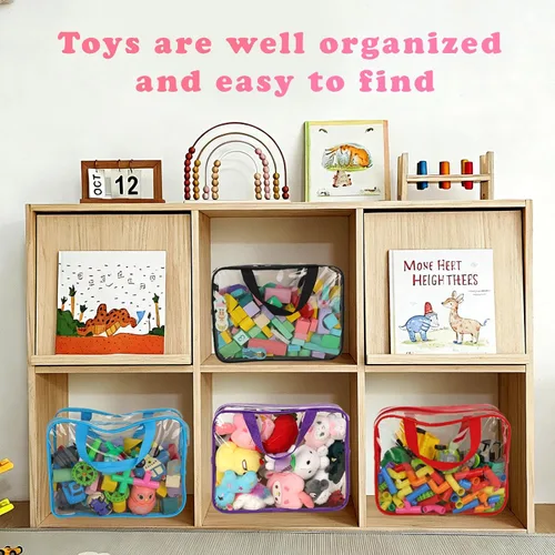 Miniatura 7 de Paquete de 6 bolsas de almacenamiento de juguetes con etiquetas, 11.8 x 8.7 x 3.9 pulgadas, grandes, de PVC, reutilizables, transparentes