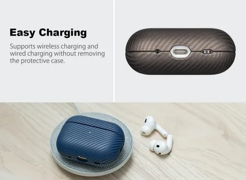 Miniatura 4 de Haobobro Funda de piel para AirPods Pro 2, piel seleccionada agradable a la piel, textura de fibra de carbono, hecha a mano, funda rígida protectora