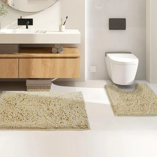 Miniatura 2 de Juego de alfombras de baño de 2 piezas, súper absorbente suave, gruesa, lavable en lavadora, alfombra de baño de chenilla antideslizante, alfombra