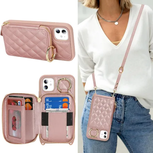 Miniatura 14 de Funda Cartera Bandolera para iPhone 11, Cuero PU Cremallera Bolso Cartera Funda Plegable con Tapa, Funda Folio con Soporte con Ranuras para Tarjetas