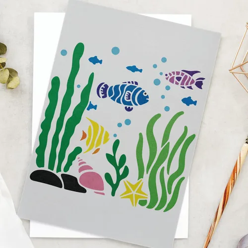 Miniatura 5 de INFUNLY Plantillas de playa de verano para pintar sobre madera de 11.8 pulgadas, plantillas de océano reutilizables, delfín, algas marinas