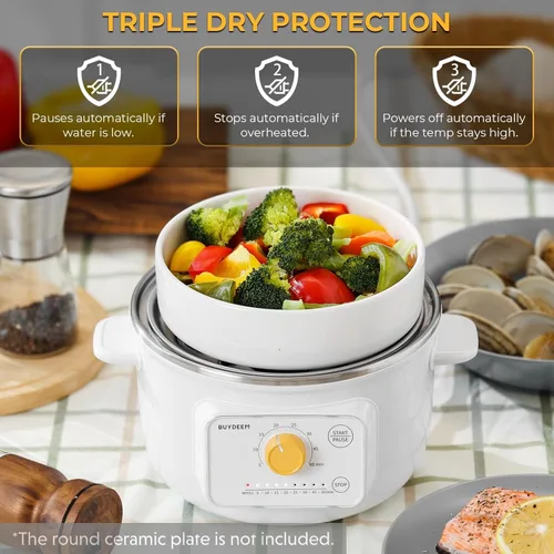 Miniatura 5 de BUYDEEM G32 Vaporizador Eléctrico de Alimentos 1.56L, Vaporizador de Acero Inoxidable para Verduras, Huevos y Mariscos, 8 Configuraciones de Tiempo