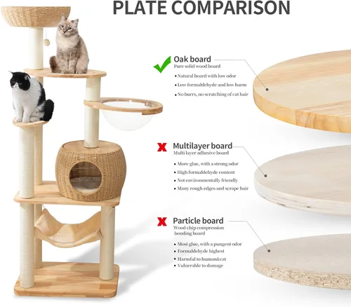 Miniatura 7 de Torre de árbol para gatos grande y moderna de 59 pulgadas, torre para gatos, postes rascadores cubiertos de sisal para gatos de interior, árbol