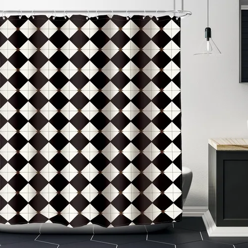 Glawry Cortina de ducha a cuadros en blanco y negro de 60 pulgadas de ancho x 72 pulgadas de largo, retro, beige, lindo tablero de ajedrez de