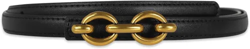 Miniatura 361 de Cinturón de cuero clásico con hebilla de metal para mujer con vestido de jeans