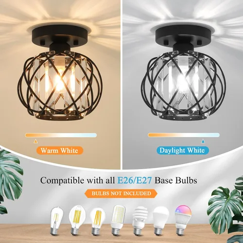 Miniatura 6 de Lámparas de techo para pasillo, montaje empotrado, E26, iluminación de techo con candelabro pequeño de cristal, iluminación interior para vestíbulo
