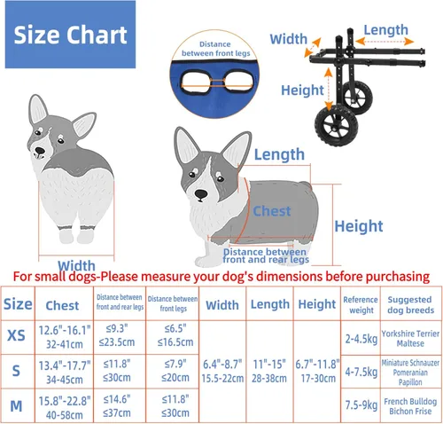 Miniatura 4 de Silla de ruedas ajustable para perros pequeños para patas traseras, rueda texturizada mejorada de 5.5 pulgadas, mascotas discapacitadas, soporte