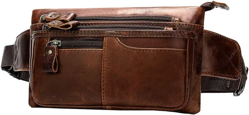 Hebetag - Cangurera de cuero con cremallera para hombres y mujeres para viajar, caminar, correr, guardar teléfonos celulares y carteras