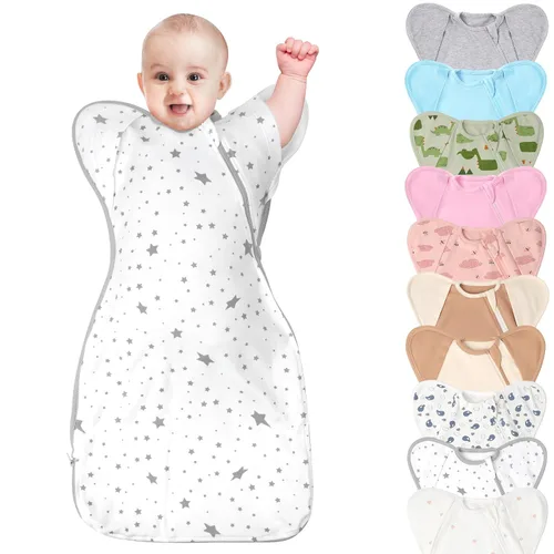 Mantas orgánicas de 3 vías para envolver con los brazos arriba, saco de dormir con las manos arriba, saco de dormir fácil de cambiar pañales para