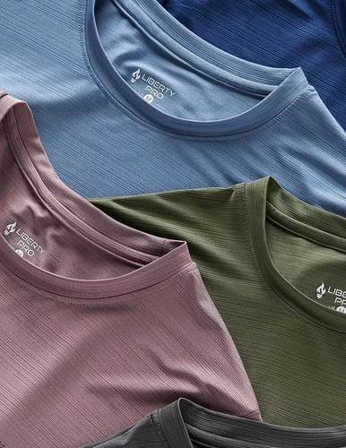 Miniatura 7 de Paquete de 5 camisetas de manga corta, con cuello redondo y de secado rápido para hombre, camisetas deportivas para correr, entrenar o ir al gimnasio