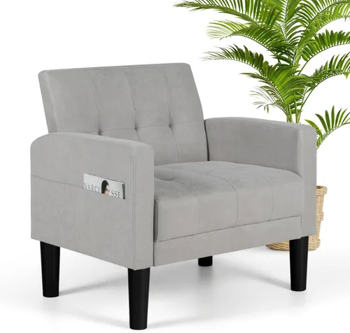 Miniatura 8 de AILEEKISS Juego de 2 sillas decorativas para sala de estar, sillón tapizado cómodo, sofá individual de tela moderna con bolsillos laterales, sillas