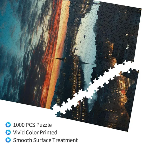 Miniatura 3 de Cityscape - Rompecabezas de madera de 1000 piezas, rompecabezas de fotos personalizados para adultos, amigos, rompecabezas de fotos, regalos