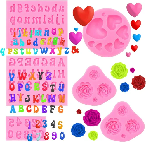 Miniatura 10 de 4 moldes de silicona para letras para chocolate, mini moldes de 26 letras y números 0-9, moldes comestibles para fondant del alfabeto sin BPA