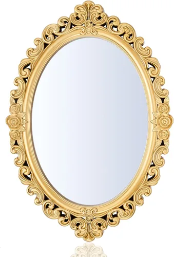 Beeveer Juego de espejos vintage de 1 estilo, espejo de pared ovalado decorativo, bandeja de espejo antigua, espejo colgante decorativo para baño,