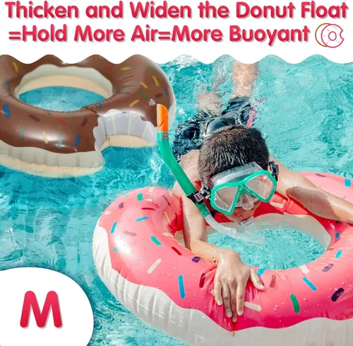 Miniatura 6 de DMAR Flotador de piscina con forma de dona, tubo y anillo para playa y piscina Juego de 4 (rosa y marrón 30 pulgadas)