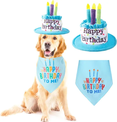 Juego de sombrero y bandana de cumpleaños para perros grandes, sombreros ajustables para fiesta de cumpleaños para perros grandes, decoración de