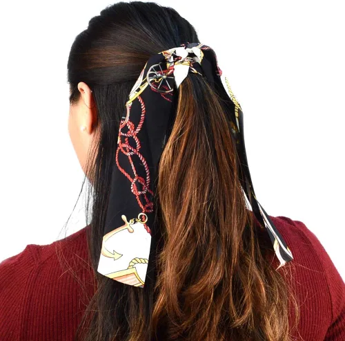 Miniatura 4 de Cinta elástica para el cabello, 3 unidades, diseño de cola de caballo, estampado vintage de moda