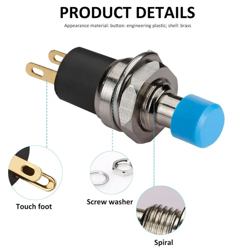 Miniatura 5 de 5 piezas de interruptor de botón de presión de tipo de cierre automático SPST Dash ON/Off azul AC 250V/3A