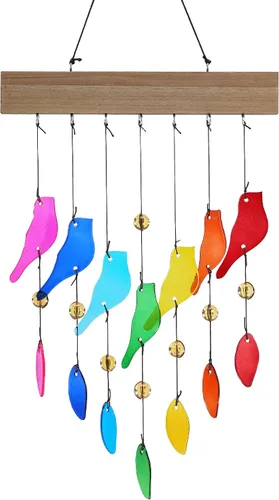 Campanas de viento de vidrio coloridas para jardín y patio al aire libre - Campana de viento con diseño de pájaro hecha a mano, regalo perfecto para