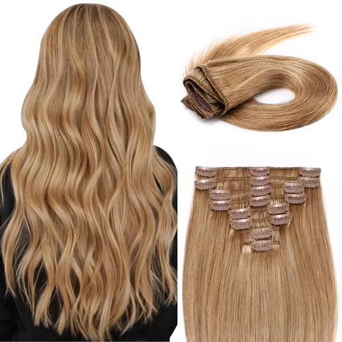 Miniatura 11 de Extensiones de cabello humano 100% remy de 10 a 24 pulgadas, con clips, calidad grado 7A, cabeza completa, 8 piezas, 18 clips; largo, suave, sedoso