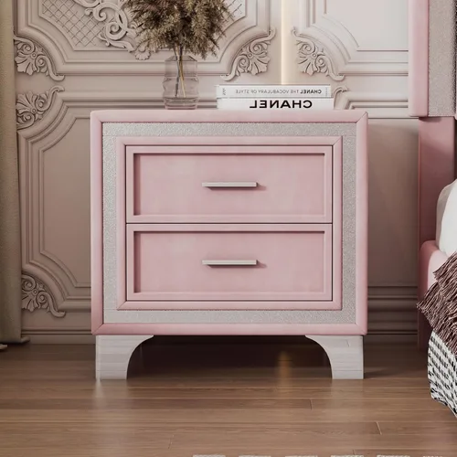 Miniatura 2 de Mesita de noche de terciopelo con 2 cajones, mesa auxiliar con almacenamiento, cómoda pequeña, muebles de mesita de noche, mesita de noche con patas