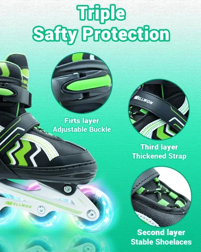 Miniatura 4 de Patines en línea para niños y niñas de 6 a 12 años, patines ajustables para principiantes con ruedas iluminadas para niños, jóvenes y adolescentes