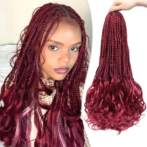 Miniatura 71 de Trenzas de ganchillo rizadas francesas de 22 pulgadas, 8 paquetes, trenzas de caja diosa grises para mujeres, de ganchillo pre-trenzadas con Trenzas